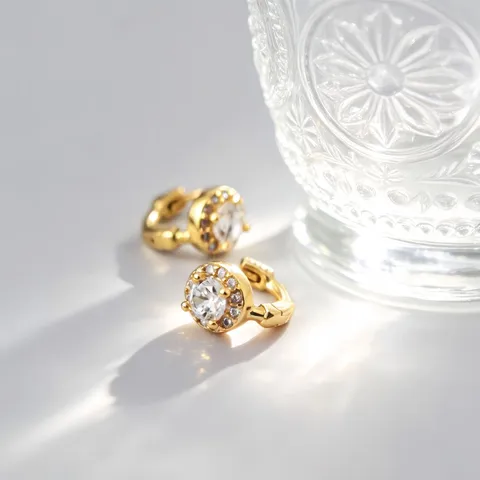 Pendientes de Botón de Plata de Ley 925 con Diamantes de Imitación Redondos Mini Ear Cuff para Mujer Joyas de Círculo Simples