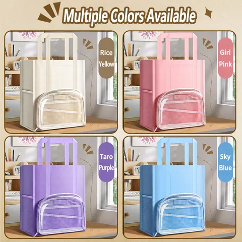 Bolso de Tutoría de Lona de Gran Capacidad Minimalista Bolsillo Delantero Transparente Bolsa de Libros para Estudiantes Bolso Tote Multicapa