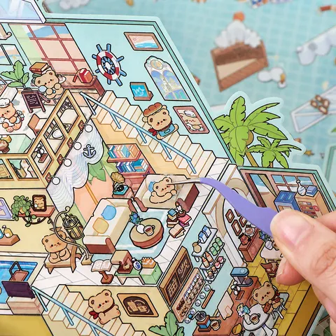 Creative Cartoon 3D Layered Miniature Scene Stickers Cute DIY Handbook Collage Decorative Sticker Set For Kids