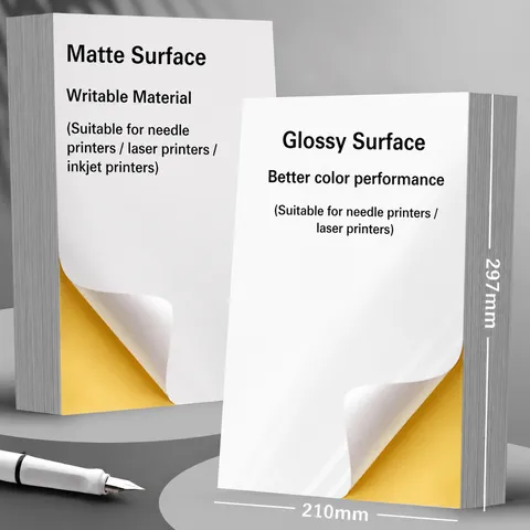 A4 Self Adhesive Printer Paper Blank Sticky Backing Sticker Glossy Matte Kraft Paper Sheet For Laser Inkjet Printer