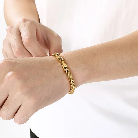 Unisex Stainless Steel Chain Bracelet Fashion Simple Polished Rotatable Round Bead Buckle Hand Jewelry Gift