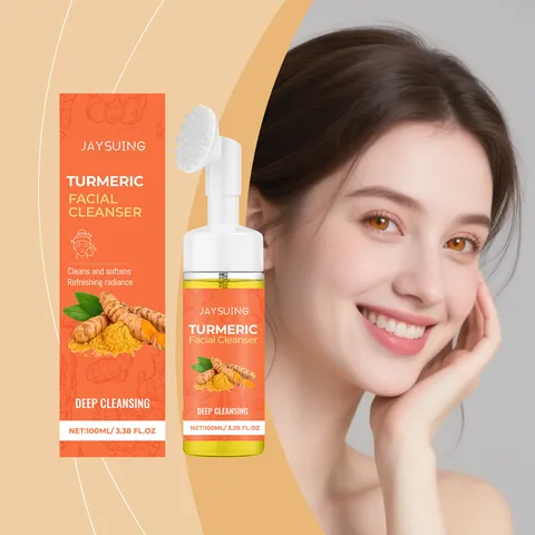 Mousse Nettoyante Visage au Curcuma Nettoyage en Profondeur Hydratant Nettoyant Visage Doux Avec Tête de Brosse en Silicone