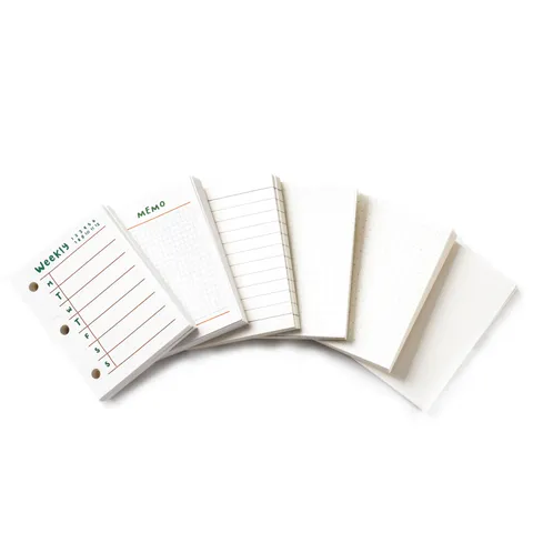 A9 Mini Recharge de Carnet à Feuilles Mobiles 3 Anneaux Papier de Remplissage Hebdomadaire Pointillé Ligné Grille Vierge Inserts Journal