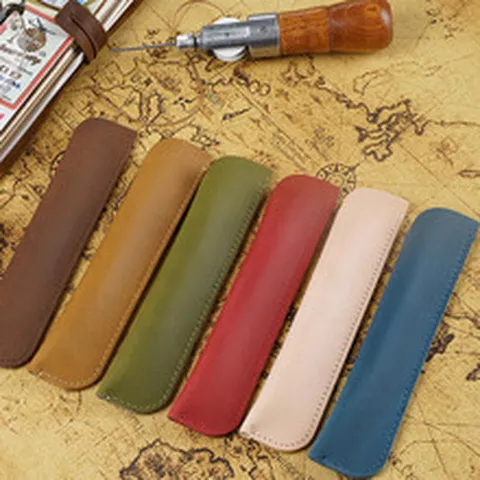 Vintage Handgemachte Echtes Leder Federmäppchen Minimalist Rindsleder Füllfederhalter Schutzhülle Für Büro Schreibwaren