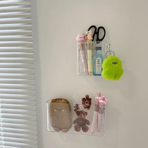 Caja de Almacenamiento Transparente Montada en la Pared Organizador de Plástico Sin Perforación para Dormitorio Baño