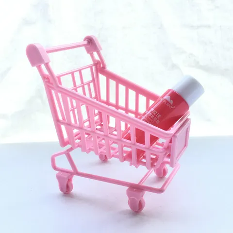 Mini Rosa Kunststoff Einkaufswagen Desktop Aufbewahrung Korb Süß Make-up Schwamm Halter Kuchen Deko Ornament