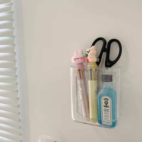Caja de Almacenamiento Transparente Montada en la Pared Organizador de Plástico Sin Perforación para Dormitorio Baño