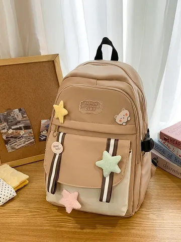 Zaino Scolastico Casual in Nylon Color Block Per Ragazze Medie Superiori Grande Capacità Idrorepellente Zaino Per Studenti