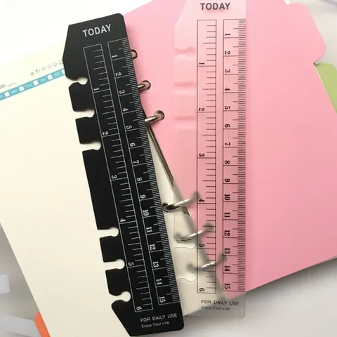 Règle Marque-page en Plastique PP Règle à Six Trous pour Cahier à Anneaux Fournitures Scolaires et de Bureau