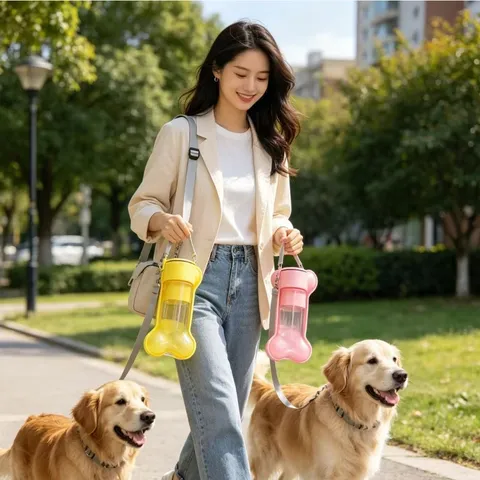 Bouteille d'Eau Portable pour Animaux de Compagnie Distributeur d'Eau Chien Extérieur Forme d'Os Tasse à Boire avec Sangle Bandoulière
