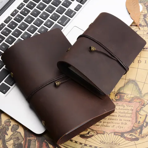 Vintage Genuine Leather Loose Leaf Notebook Retro Travel Journal Handmade Diary Business Office Writing Notepad Gift