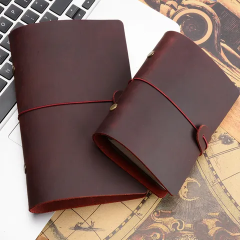 Vintage Genuine Leather Loose Leaf Notebook Retro Travel Journal Handmade Diary Business Office Writing Notepad Gift