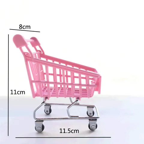 Mini Rosa Kunststoff Einkaufswagen Desktop Aufbewahrung Korb Süß Make-up Schwamm Halter Kuchen Deko Ornament