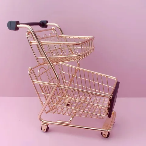 Double Layer Mini Shopping Cart Desktop Storage Rack Alloy Metal Makeup Sponge Holder Cute Ornaments Photo Props