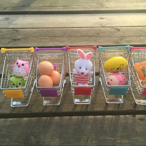 Mini Shopping Cart Supermarket Trolley Desktop Storage Basket Creative Tableware Makeup Sponge Holder Metal Toy