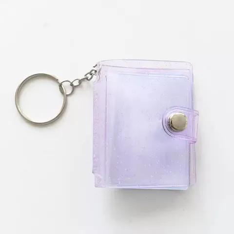 Mini Porte-clés Album Photo en PVC Transparent Pailleté Support de Carte Photo Idol Portable Pendentif de Sac Mignon Cadeau