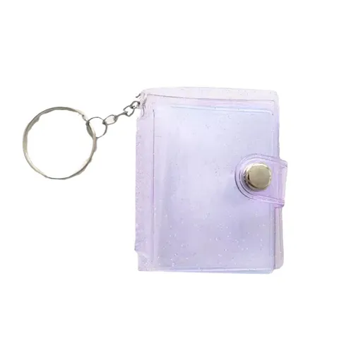 Mini Porte-clés Album Photo en PVC Transparent Pailleté Support de Carte Photo Idol Portable Pendentif de Sac Mignon Cadeau