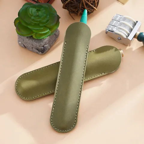 Vintage Handgefertigt Echtes Leder Stiftetui Tragbare Einzelne Stift Tasche Schutzhülle Für Büro Schule Business Briefpapier