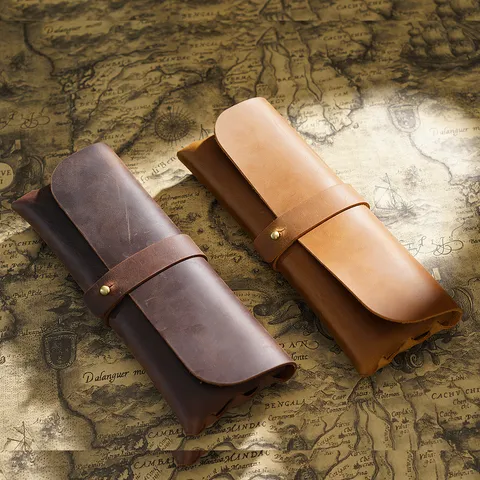 Vintage Echtes Rindsleder Federmäppchen Große Kapazität Retro Minimalistischer Schreibwarenbeutel Stifthalter Tasche Für Studenten Büro