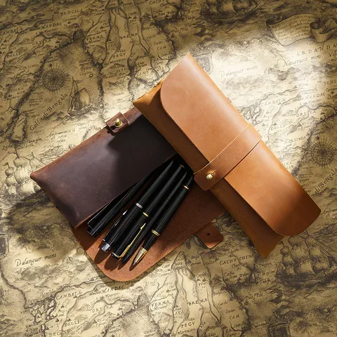 Vintage Echtes Rindsleder Federmäppchen Große Kapazität Retro Minimalistischer Schreibwarenbeutel Stifthalter Tasche Für Studenten Büro