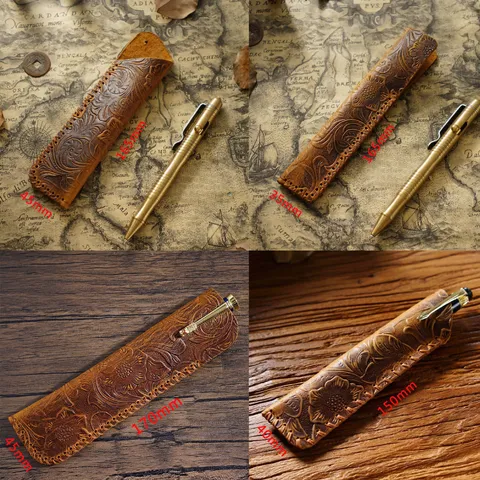 Vintage Geschnitztes Rindsleder Federmäppchen Handgemachte Leder Stifthülle Schutzhülle Für Büro Schule Schreibwaren