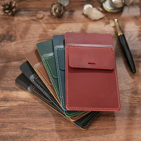 Genuine Leather Pencil Case Vintage Crazy Horse Cowhide Pen Pouch Pocket Protector Doctor Nurse Stationery Storage Bag