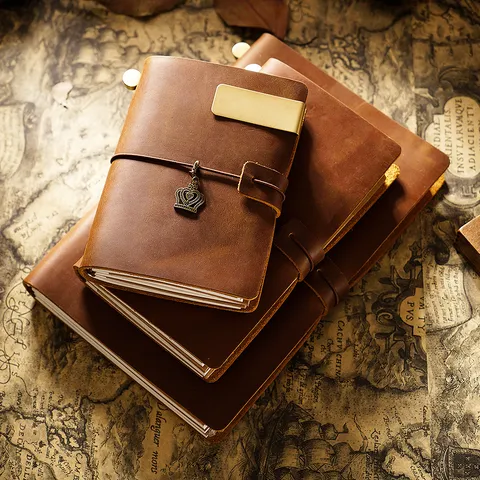 Carnet de Voyage en Cuir Véritable Vintage Journal Rétro Bloc-Notes Créatif