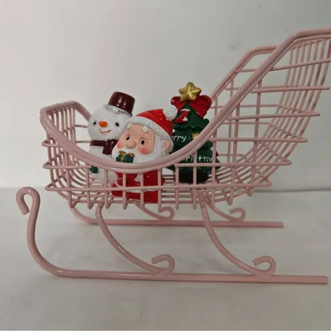 Mini Figura de Trineo de Navidad de Hierro Malla Metalica Papá Noel Adorno de Escritorio Decoracion del Hogar Suministros de Fiesta Festiva