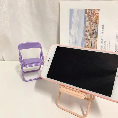 Mini Folding Phone Stand Cute Desktop Chair Cell Phone Holder Portable Plastic Desk Ornament For Smartphone Wireless Earphones