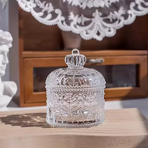 Europäisches Stil Glas Bonbonieren Mit Deckel Krone Geprägter Vorratsbehälter Kristall Heim Desktop Dekor