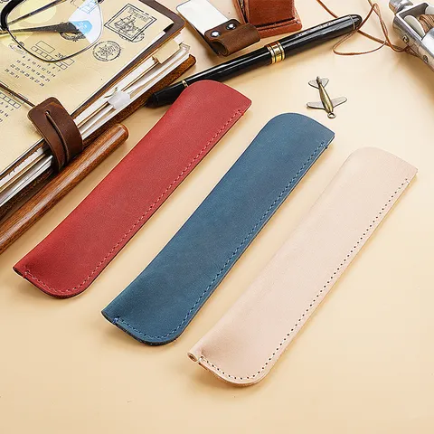 Vintage Handgemachte Echtes Leder Federmäppchen Minimalist Rindsleder Füllfederhalter Schutzhülle Für Büro Schreibwaren