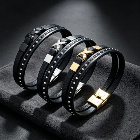 Heren Meerlaags Gevlochten Leer Titaanstaal Armband Oneindigheidssymbool Klinknagel Punk Hip Hop Mode Sieraden