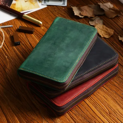 Vintage Echtes Leder Federmäppchen Großes Kapazität Reißverschluss Stiftetasche Briefpapier Organizer Beutel Für Schule Büro