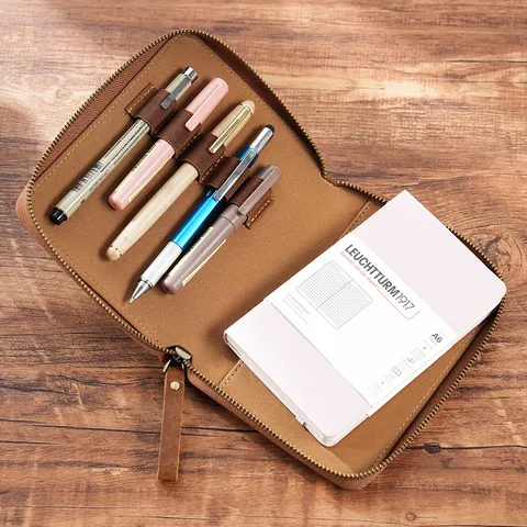 Vintage Rundleer A6 Rits Planner Kaft Losbladig Notitieboek Ringband Organizer Cadeau Voor Vrouwen Mannen