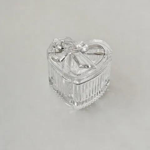 Joyero de Vidrio Esmerilado Transparente Vintage Francés Con Tapa de Lazo Corazón Cuadrado Redondo Caja de Almacenamiento Decorativa para Regalo de Boda