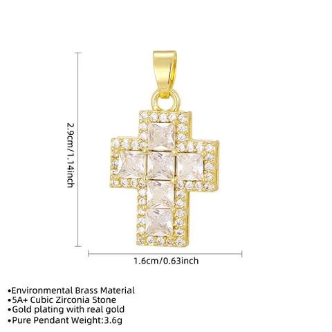 Collana con Ciondolo a Croce in Rame e Zirconia Oro Argento Placcato Zirconia Quadrata Gioielli di Moda Catena in Acciaio Inossidabile per Donna