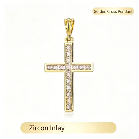 Lussuoso Ciondolo a Croce in Rame e Zirconia Catena a O in Acciaio Inossidabile Oro Argento Accessorio Religioso Unisex