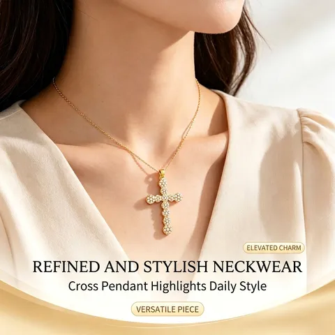 Ciondolo a Croce in Ottone Placcato Oro con Zirconia Floreale Intarsiato Ciondolo Religioso per Collana DIY Accessori Gioielli Donna Uomo