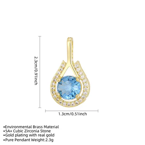 Ciondolo a Goccia d'Acqua in Ottone Galvanizzato Solo Senza Catena Zirconia Intarsiato Accessorio per Gioielli Fai da Te Donna