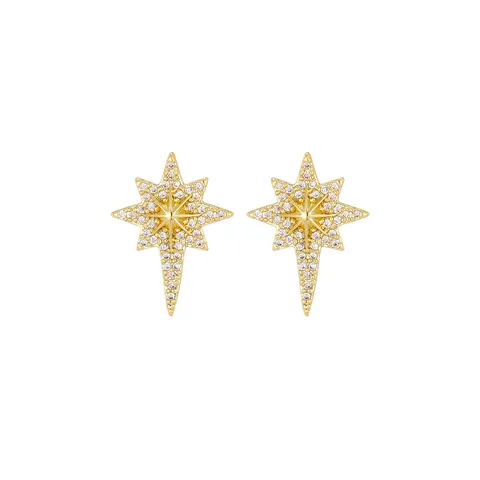 Starburst North Star Pendant Necklace Stud Earrings Open Ring For Women Gold Silver Plated Copper Zirconia Inlaid Fashion Jewelry Collection