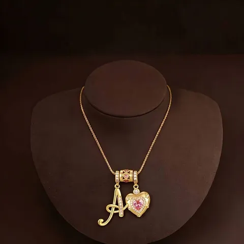 Copper Gold Plated Zirconia Pink Heart Letter Pendant Necklace For Women Elegant Clavicle Box Chain Jewelry