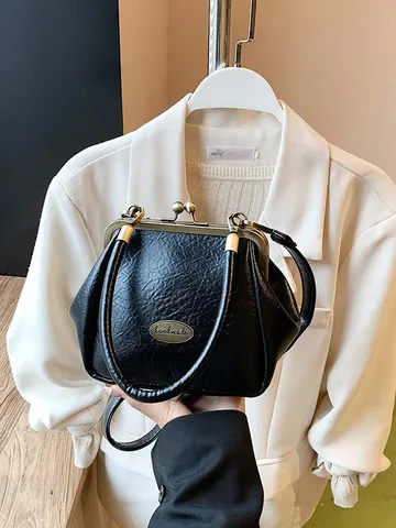 Sac Bandoulière Coquillage Vintage pour Femmes Cuir PU Rétro Fermoir Kiss Lock Petit Sac à Main Soirée pour Femmes Automne Hiver