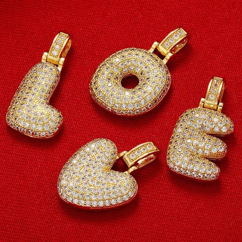 Hip Hop Bubble Alphabet Letter Pendant Copper Micro Pave Cubic Zirconia Iced Out Gold Rhodium Pendant Necklace Accessory
