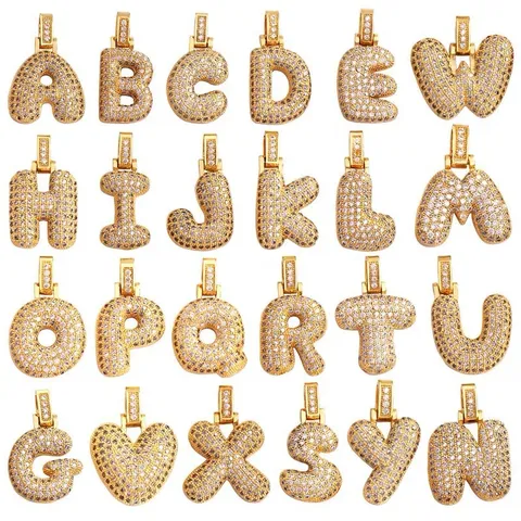 Hip Hop Bubble Alphabet Letter Pendant Copper Micro Pave Cubic Zirconia Iced Out Gold Rhodium Pendant Necklace Accessory