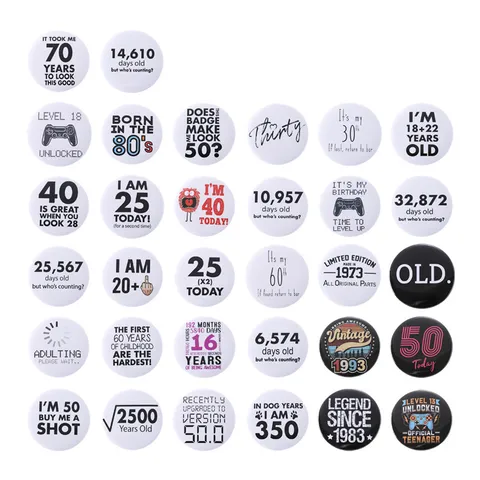 Funny Birthday Math Tinplate Pin Badge Round Alloy Brooch Retro Slogan Badge For Clothing Backpack Decoration Accessories