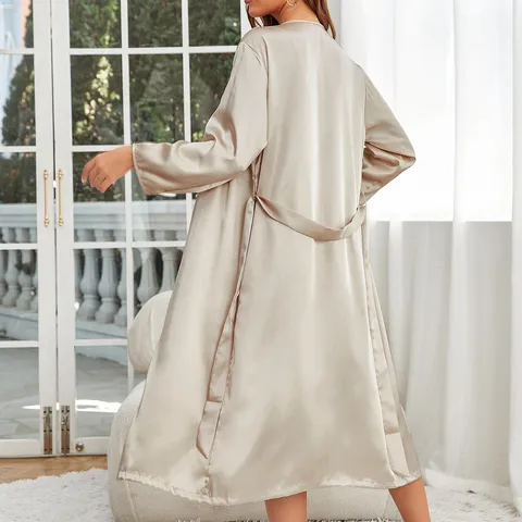 Women's Satin Robe Set Luxurious V-Neck Slip Dress Two-Piece Sleepwear Silk-Like Bridesmaid Morning Gown Comfortable Loungewear