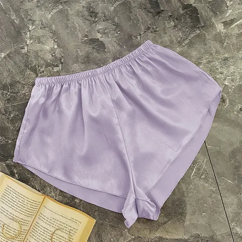 Women Satin Pajama Shorts Silky Polyester Sleepwear High Waist Elastic Home Casual Lounge Wear Bottoms For Ladies