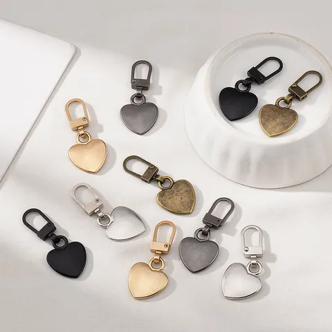 Curseur de Fermeture Éclair Amovible en Alliage Forme de Cœur Sans Outil Tête de Fermeture Décorative Universelle Kit de Réparation pour Vêtements Sac Veste