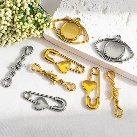 304 Stainless Steel Gold Plated Evil Eye Heart Safety Pin Twist Connector For DIY Jewelry Making Accessories Pendant