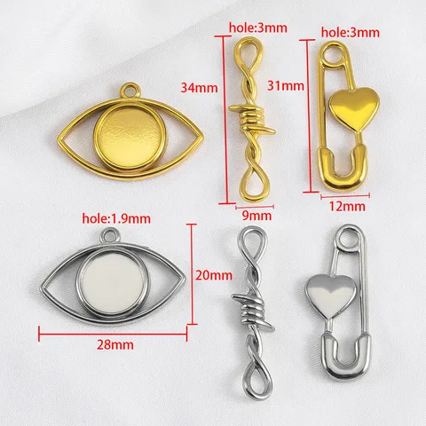304 Stainless Steel Gold Plated Evil Eye Heart Safety Pin Twist Connector For DIY Jewelry Making Accessories Pendant